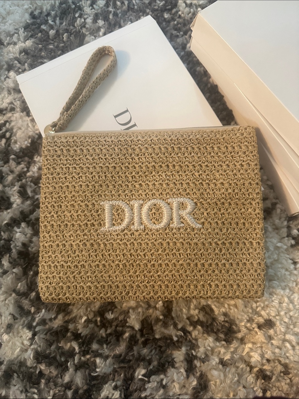 Dior Natural Beige Woven Wristlet Clutch